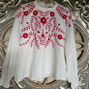 Long sleeves white blouse with printed ref flowers- size L